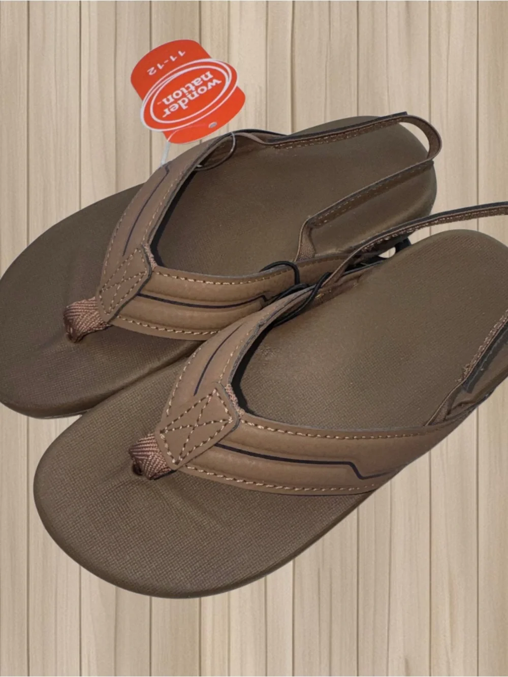 Wonder Nation Toddler Boys Flip Flops With Heel Strap Brown Squishy Comfort
